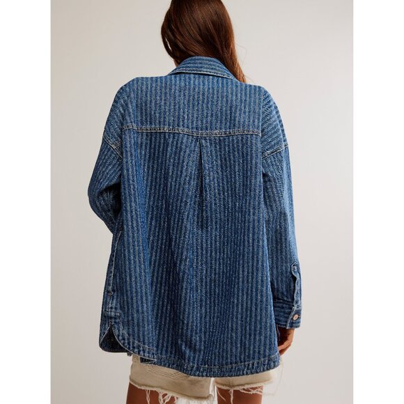 FREE PEOPLE We The Free Dunes Shirt Jacket / Blue Abyss - Picture 3 of 9